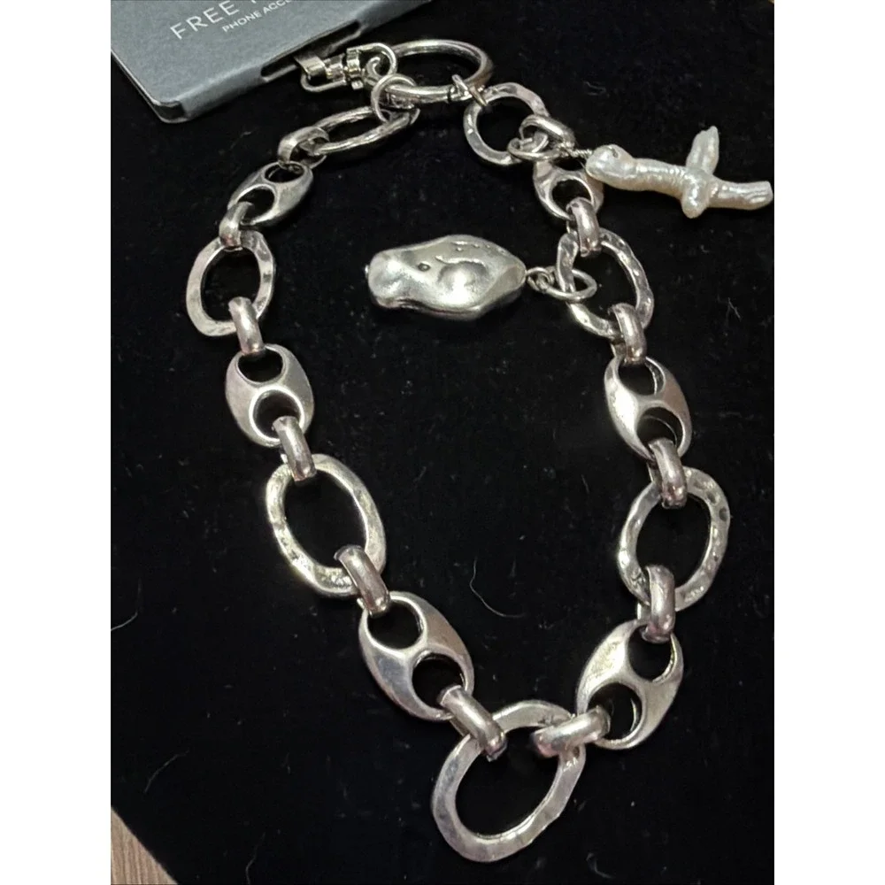 NWT Free People Silver Tone Chunky Charmed Phone Wristlet